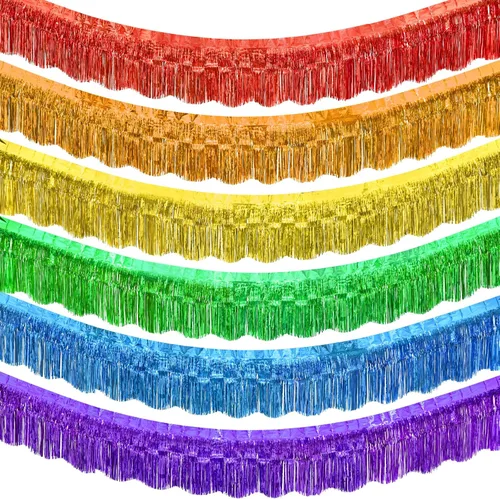 Miniatura 9 de LOLStar Paquete de 6 guirnaldas de flecos de papel de aluminio de oropel negro, decoraciones de fiesta de cumpleaños, pancarta de serpentinas