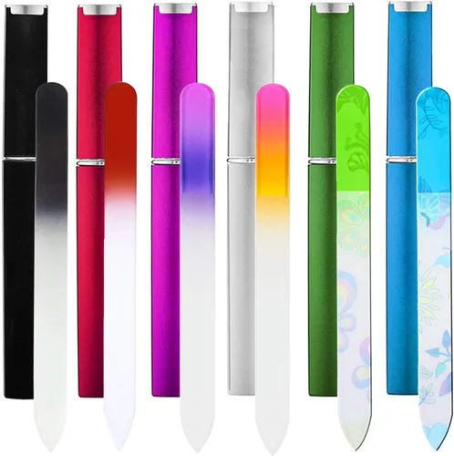 6 Pack de Limas de Uñas de Cristal con Estuche, Juego de Limas de Uñas para Dedos, Limas de Uñas de Doble Cara, Cuidado Profesional de Manicura para
