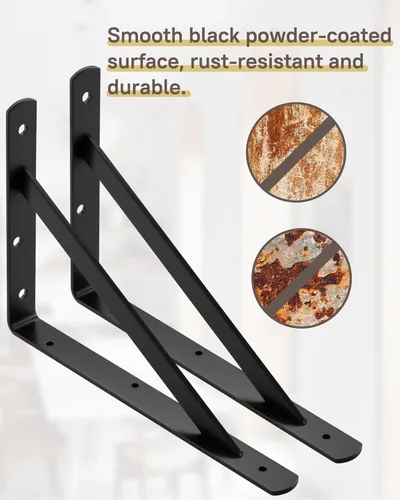 Miniatura 5 de HOME MASTER HARDWARE Soportes de estante resistentes de 12 x 8 pulgadas, capacidad de carga: 600 libras, soportes de metal negro de 90 grados