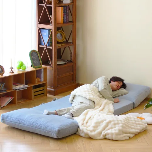 Miniatura 5 de N&V Sofá cama plegable tipo bolsa de frijoles, sofá cama plegable con relleno de espuma, incluye funda extraíble y lavable a máquina, suave forro