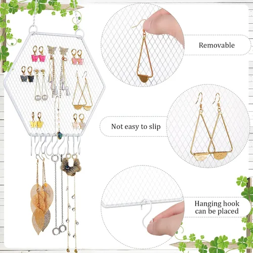Miniatura 2 de Jetec 2 Piezas Organizador de Aretes para Pared, Organizador de Aretes Montado en la Pared, Soporte de Joyería Colgante, Estante de Exhibición Blanco