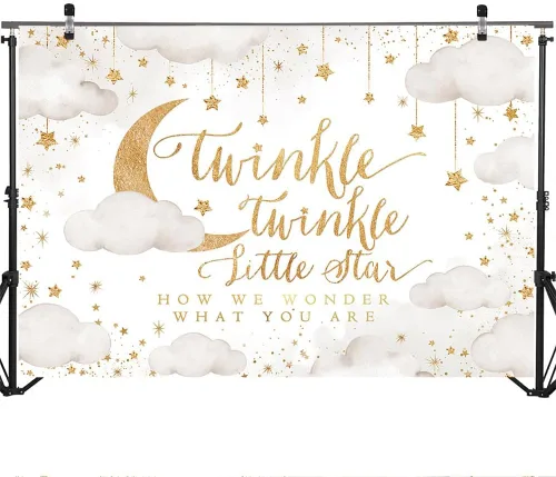Miniatura 3 de Mocsicka Twinkle Twinkle Little Star - Telón de fondo beige para revelación de género para fiesta de niño o niña, decoración de nube y luna, baby