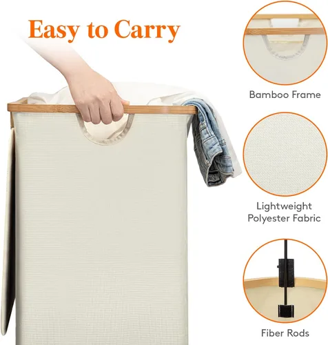 Miniatura 3 de Lifewit Cesto de Ropa Sucia Doble de 120L con Tapa, Cesto Grande Dual para Ropa Sucia con Bolsas Removibles, 2 Secciones Cestos Estéticos para Ropa