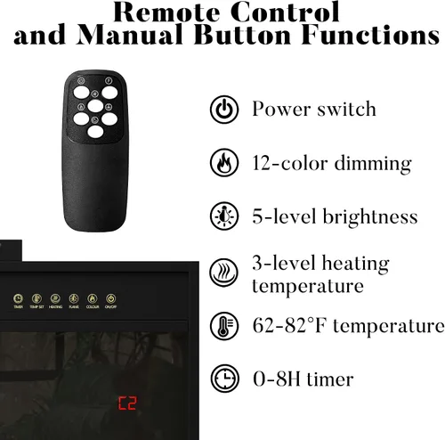 Miniatura 6 de Homsee Chimenea eléctrica empotrada de 23.6 pulgadas, calentador de chimenea con control remoto, 1500/750 W, chimenea, pequeñas chimeneas