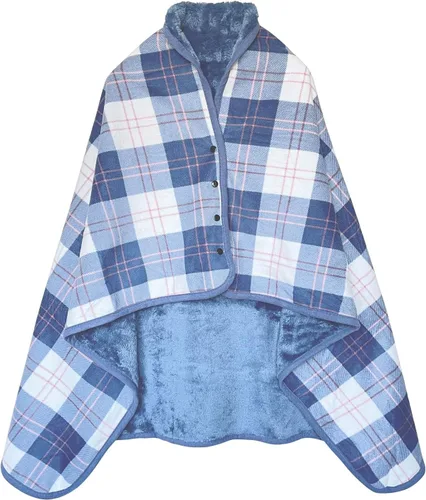 Missmat-Manta portátil, poncho con botones (55 pulgadas de largo x 39.3 pulgadas de ancho), cómodo chal a cuadros para oficina, cama, sofá y Azul