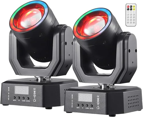 Mini luz de cabeza móvil, 30 W, luces LED compactas para escenario, haz de cabeza móvil con efectos de halo, control remoto/DMX512/control de sonido