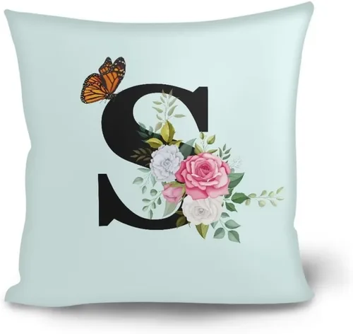 Miniatura 9 de Fundas de almohada decorativas del alfabeto, fundas de almohada con estampado floral de la letra B, fundas de almohada cuadradas suaves, fundas