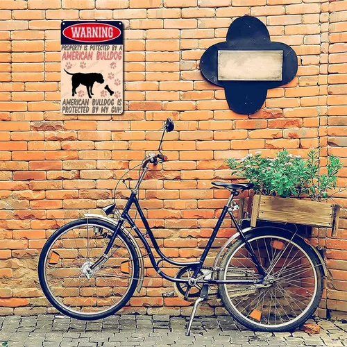 Miniatura 6 de LIUAXICIA Letreros divertidos de metal con texto en inglés "Warning Property is Potected by A American Bulldog is Protected by My Gun" The Coffee