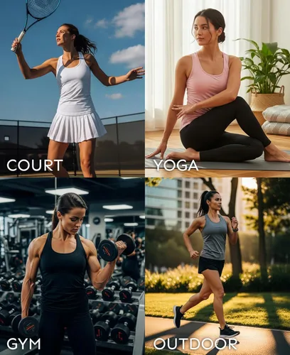 Miniatura 5 de Sexy Basics Paquete de 5 camisetas sin mangas PowerFlex con espalda nadadora para mujer Camisetas sin mangas elásticas de algodón y elastano