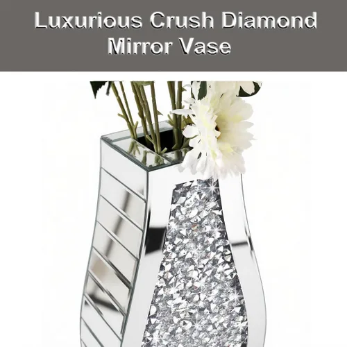 Miniatura 3 de ALLARTONLY Florero de cristal plateado con espejo de diamante triturado, jarrón de espejo decorativo de gran tamaño para decoración del hogar. En