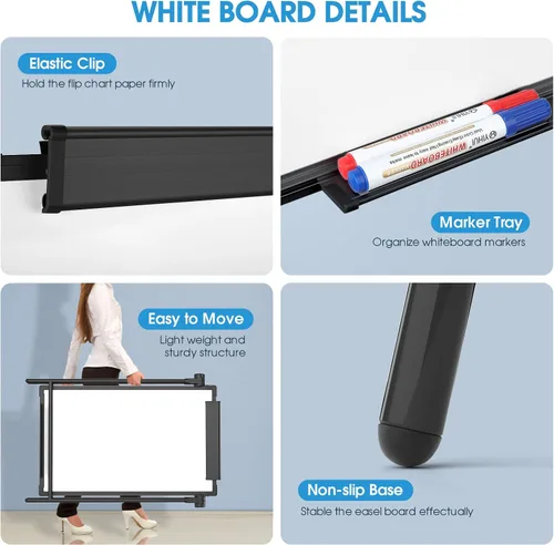 Miniatura 4 de MaxGear Pizarra blanca grande con soporte, 36 x 24 pulgadas, caballete grande de doble cara, pizarra blanca con soporte en A, pizarra de borrado