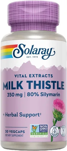 Miniatura 4 de SOLARAY Extracto de semilla de cardo mariano de 350 mg garantizado para contener 80% de silimarina, soporte hepático tradicional, vegano