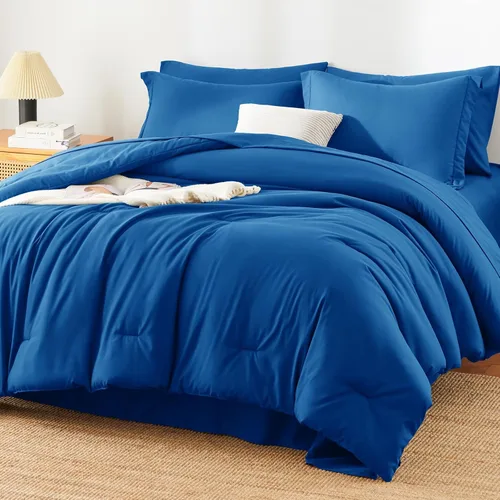Miniatura 15 de Juego de edredón blanco queen, 7 piezas cama en una bolsa, juego ligero de ropa de cama queen, juego de 7 piezas para todas las estaciones, suave