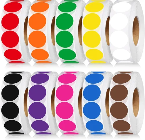 Epakh 5000 etiquetas redondas de codificación de colores de 1 pulgada, rollo adhesivo de varios colores, colores sólidos para organizar inventario,