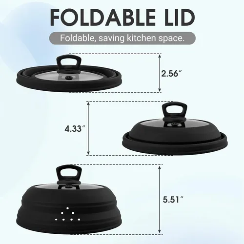 Miniatura 2 de Cubierta de vidrio para salpicaduras de microondas de 10.5 pulgadas, cubierta de microondas para alimentos con asa, cubierta plegable de silicona