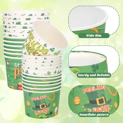 Miniatura 3 de HOWAF 24 unidades de suministros de fiesta del día de San Patricio, cuencos de helado, tazas desechables para aperitivos para Sundae Irlandés Verde