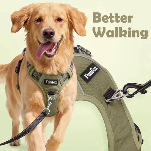 Miniatura 2 de Funfox Arnés para perro sin tirones, arnés de chaleco ajustable para mascotas, material súper suave con mango vertical, fácil control, paseo