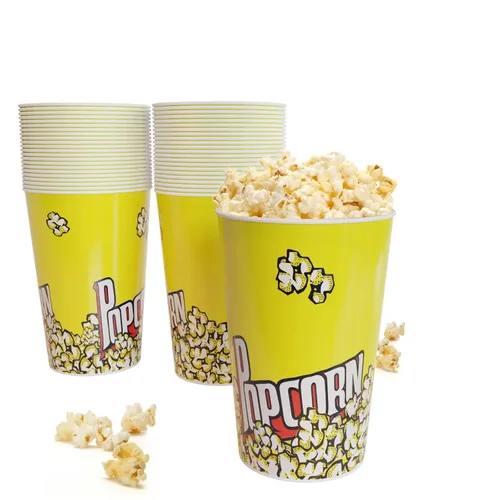 Recipientes de palomitas de maíz de 46 onzas, paquete de 44 cubos reutilizables de cartón para palomitas de maíz, tazas clásicas de palomitas de