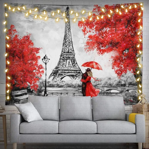 Miniatura 10 de Narikuto Tapiz de la Torre Eiffel, telón de fondo de París para arte romántico de pared de la ciudad de Francia, decoración de fiesta de cumpleaños