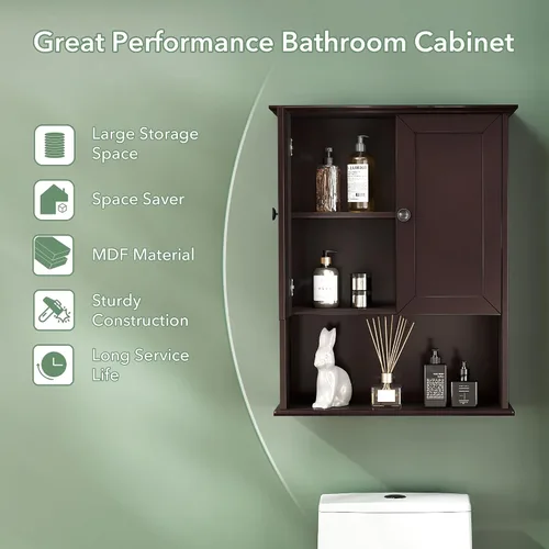 Miniatura 3 de Armario de baño montado en la pared, botiquines de madera espresso oscuro sobre inodoro de almacenamiento de 24 x 30 pulgadas, gabinete de pared