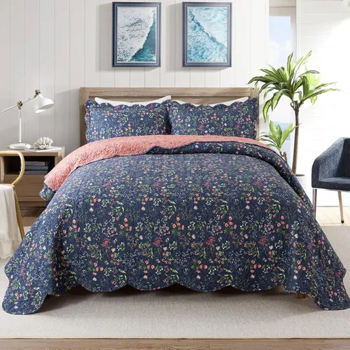 Miniatura 36 de Travan Juego de Edredón de 3 Piezas Tamaño King Colcha Acolchada Ligera Juego de Cubrecama Reversible con Estampado Floral Juego de Ropa de Cama
