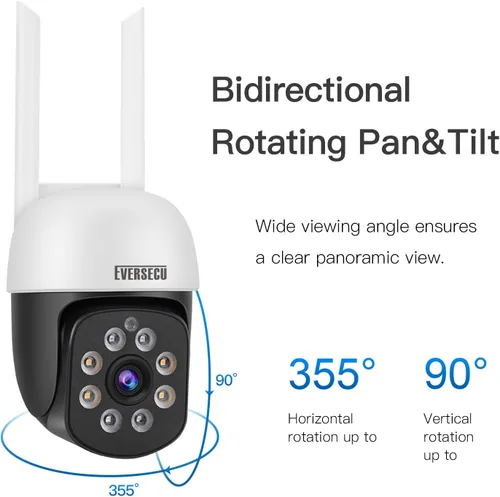 Miniatura 4 de EVERSECU Cámara de seguridad PTZ WiFi para exteriores de 2K 3.0MP, WiFi de 2.4G, seguimiento automático, audio de 2 vías, visión nocturna puntual