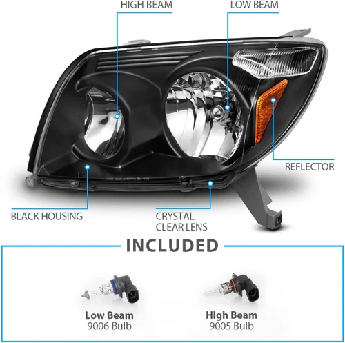 Miniatura 4 de AmeriLite Par de faros delanteros de repuesto negros para Toyota 4 Runner Sport SUV 03-05 - lado del pasajero y del conductor