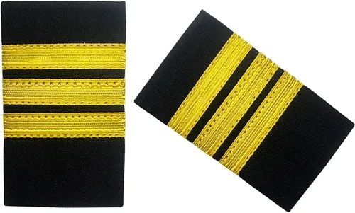 Miniatura 3 de 1 par de charreteras de piloto de aerolíneas profesionales tradicionales aviadores capitán uniforme con rayas doradas