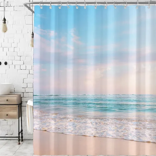 Miniatura 26 de Cortina de Ducha Pequeña de Cabina para RV de Medio Tamaño Océano Playa Costera Seaside para Baño 36A*72A Pulgadas Náutica Verano Playera Decoración