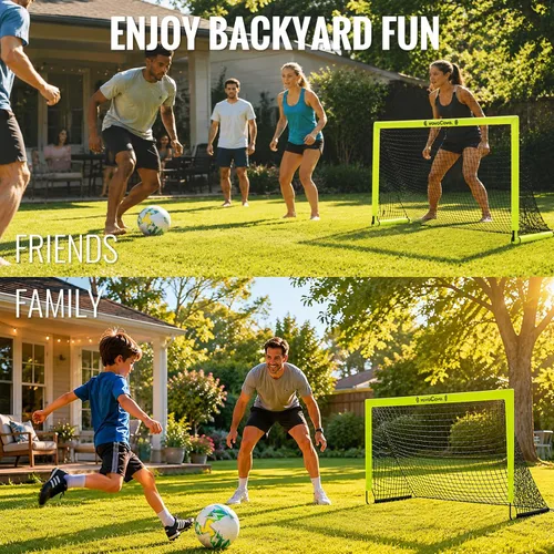 Miniatura 7 de VavaCava - Juego de arcos de fútbol portátiles de 4 x 3 pies para diversión en el patio trasero, 2 redes, 2 pelotas de tamaño 3, 10 conos