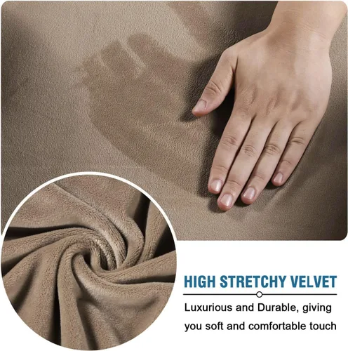 Miniatura 5 de H.VERSAILTEX - Funda para sofá muy elástica, 4 piezas, de terciopelo suave y afelpado, moderna, protectora, ajustable, gruesa, para sofá con 3 Camel
