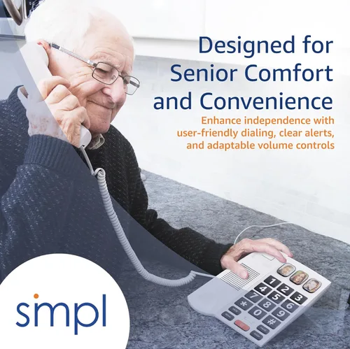 Miniatura 7 de SMPL Teléfono de botón grande para personas mayores, teléfono fijo con cable simple para ancianos, discapacitados, Alzheimer, demencia, problemas
