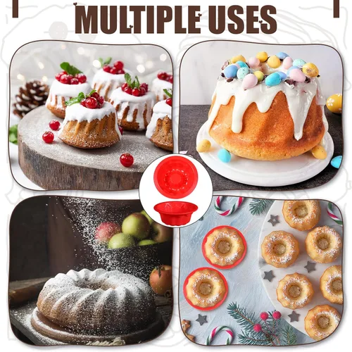 Miniatura 5 de 6 moldes de silicona para tartas de 4 pulgadas para hornear moldes pequeños de tubo estriado, aptos para horno, lavavajillas, antiadherentes