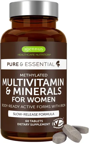 Igennus Multivitamínico Metilado de Alta Potencia para Mujeres, Ingredientes Puros y Limpios, Suplemento MTHFR con Vitaminas B Activas, Vitamina K2