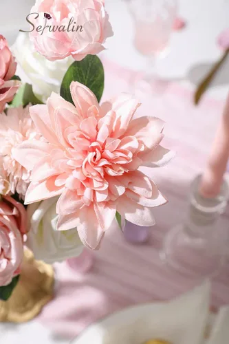 Miniatura 8 de Serwalin - Flores artificiales de color rosa primaverales, rosas de seda, flores falsas para bricolaje, ramos de novia, ramos de boda, flores para A