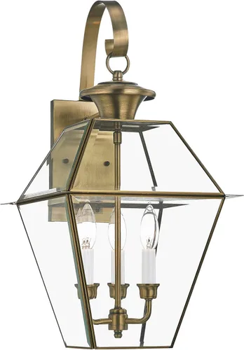 Miniatura 5 de Livex Lighting 2381-01 Westover - Farol de pared para exteriores, 3 luces, latón antiguo