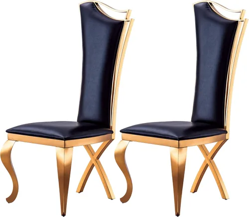 Juego de 2 sillas de comedor modernas tapizadas de cuero con patas de acero inoxidable doradas, sillas de cocina contemporáneas sin brazos con