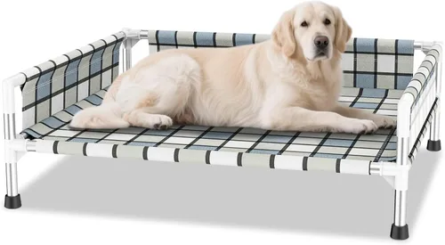 Miniatura 8 de Cama elevada elevada para perros al aire libre – Cuna fresca y lavable para perros con barandilla, cama de malla de algodón duradera y transpirable