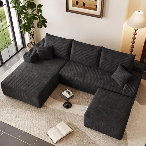 Miniatura 56 de Sofá modular Cloud de 95 pulgadas con otomana, moderno sofá nube en forma de U con asiento profundo, cómodo sofá de pana de 3 plazas, sofá de espuma