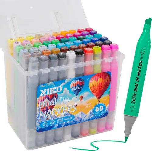 Marcadores de 60 colores, marcadores de alcohol, juego de marcadores para colorear con punta de cincel y punta de pincel, juego de marcadores de