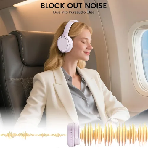 Miniatura 2 de Auriculares con cable USB C sobre la oreja con micrófono, control de volumen, puerto compartido y diadema ajustable, auriculares estéreo plegables