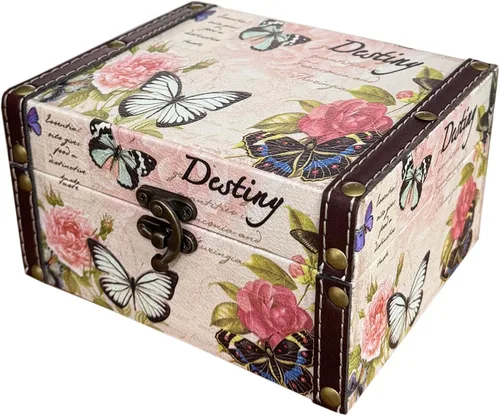 Joyero de mariposa rosa caja decorativa de almacenamiento para joyas, baratijas, fotos, caja de madera del tesoro para mujeres y niñas, regalos caja