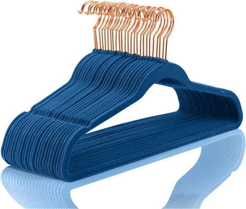 Miniatura 33 de MIZGI Perchas de Terciopelo Premium (Paquete de 50) Resistentes - Perchas de Fieltro Antideslizantes - Percha de Traje de Terciopelo Negro - Ganchos