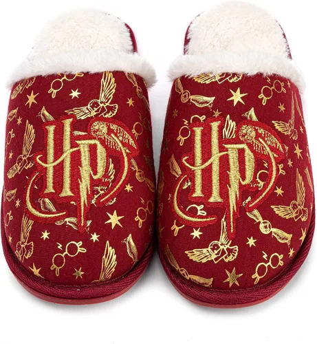 Harry Potter Pantuflas para niñas Zapatos de casa roja mullidos para niños Logotipo bordado dorado Hogwarts Calzado Mercancía Regalo