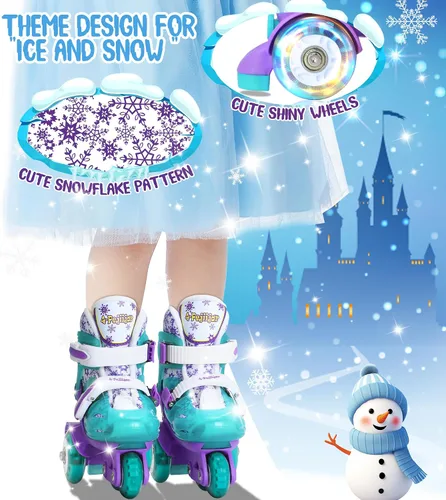 Miniatura 3 de Patines de ruedas ajustables para niños, niñas y señoras con ruedas que se iluminan con flash (edad 3-9), equilibrio de tres puntos, empaque de caja