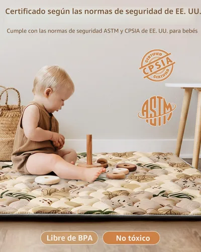 Miniatura 7 de Blissful Diary Alfombras de Juego para Bebés para el Piso, Alfombra de Pañal de 50x50, Almohadilla de Espuma con Acolchado Grueso para Bebés y Niños