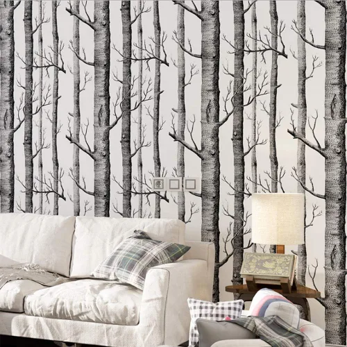 Q QIHANG color blanco y negro del rollo no tejido del papel pintado del modelo minimalista moderno del árbol del 10M 1.7 ft*32.8 ft=5.3SQM