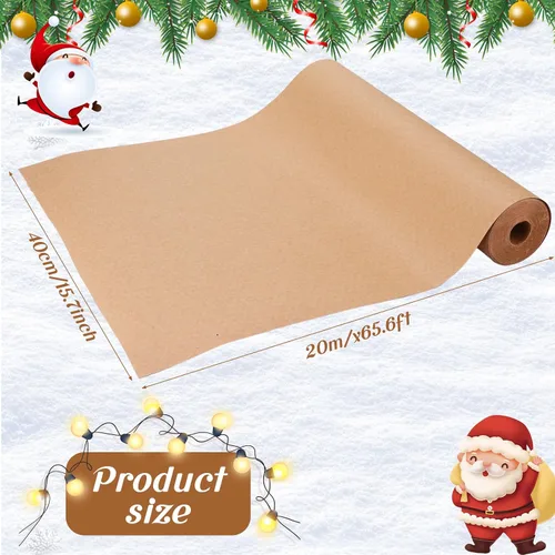 Miniatura 2 de Cholemy Juego de papel de regalo de Navidad de 15.7 pulgadas x 65.6 pies con ramas de pino natural, papel de estraza de algodón, calcomanías