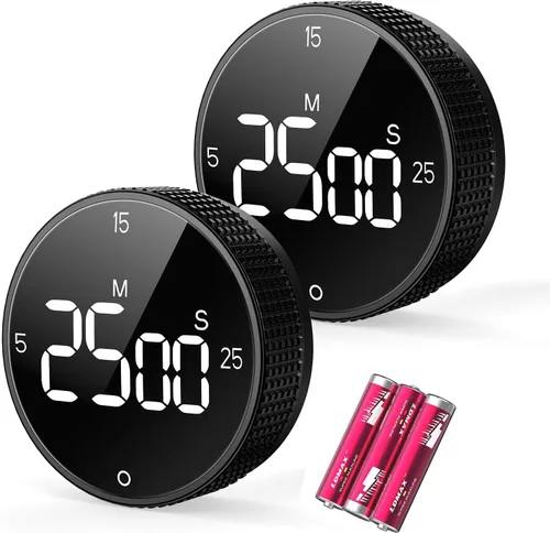 Miniatura 11 de Temporizador magnético de cocina para cocinar con alarma fuerte - Gran pantalla LED de cuenta atrás rotativa Pomodoro, preajuste de 5/15/25 minutos
