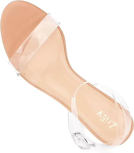 Miniatura 4 de ZriEy Sandalias de tacón transparente con tiras gruesas para mujer, de 2.2 pulgadas, puntera abierta, correa de tobillo ajustable, para bodas